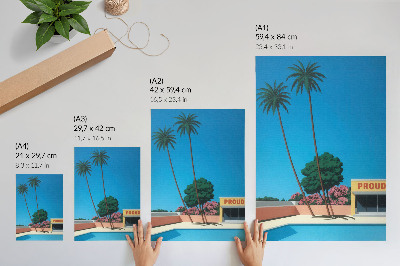 Poster decorativo Céu azul, palmeiras, piscina em estilo moderno