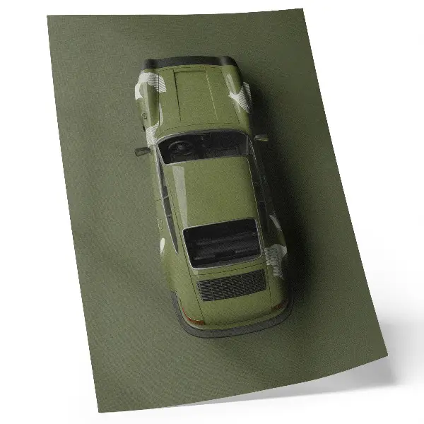 Impressão em tela carro verde em estilo minimalista