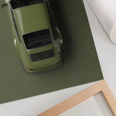 Impressão em tela carro verde em estilo minimalista