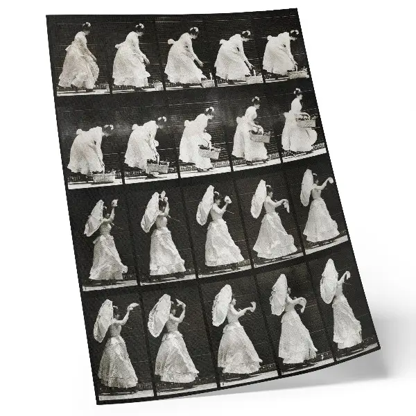 Impressão em tela mulher levantando uma cesta e acenando com um lenço (1887) de Eadweard Muybridge