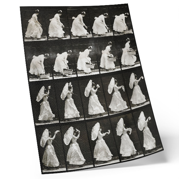 Impressão em tela Mulher levantando uma cesta e acenando com um lenço (1887) – fotografia de Eadweard Muybridge