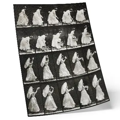 Impressão em tela mulher levantando uma cesta e acenando com um lenço (1887) de Eadweard Muybridge