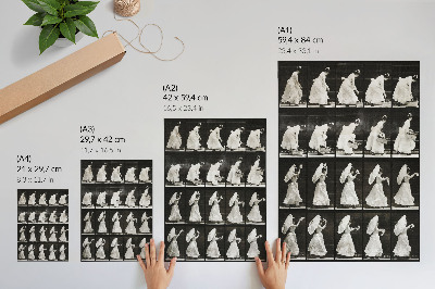 Impressão em tela Mulher levantando uma cesta e acenando com um lenço (1887) – fotografia de Eadweard Muybridge