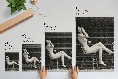 Arte de parede Mulher nua sentada em uma cadeira fumando um cigarro, Eadweard Muybridge