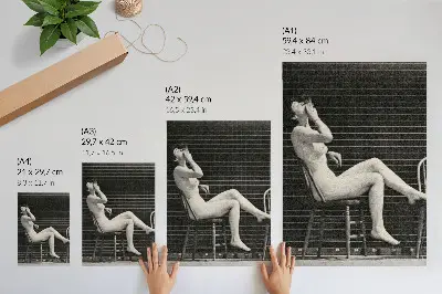 Arte de parede mulher nua sentada em uma cadeira fumando um cigarro por Eadweard Muybridge