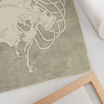 Poster para cozinha com estampa de crânio e caixa torácica de Hokusai