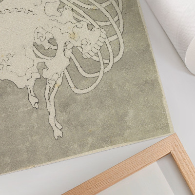 Poster para cozinha Crânio de Hokusai com costelas e uma caixa torácica macabra. Pintura original em domínio público do Rijksmuseum.