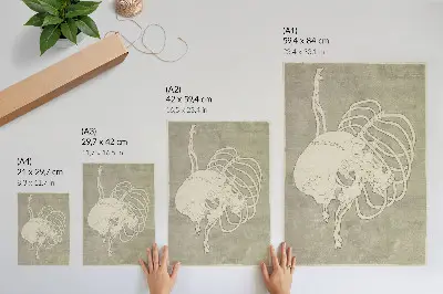 Poster para cozinha com estampa de crânio e caixa torácica de Hokusai