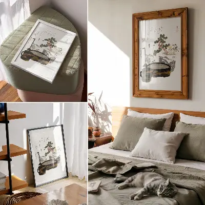 Poster decorativo impressão vintage em xilogravura japonesa da obra Mesa de chá de Katsushiki Hokusai de 1822