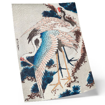 Arte de parede Garças em uma árvore coberta de neve, de Katsushiki Hokusai (1834), xilogravura antiga
