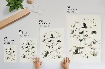 Poster para cozinha estampa Borboletas e Mariposas de Hokusai (1830-1850)