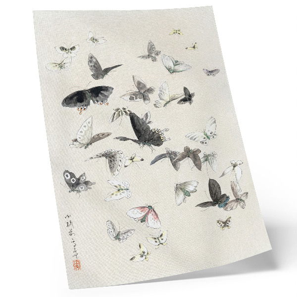 Impressão em tela Borboletas e Mariposas de Hokusai