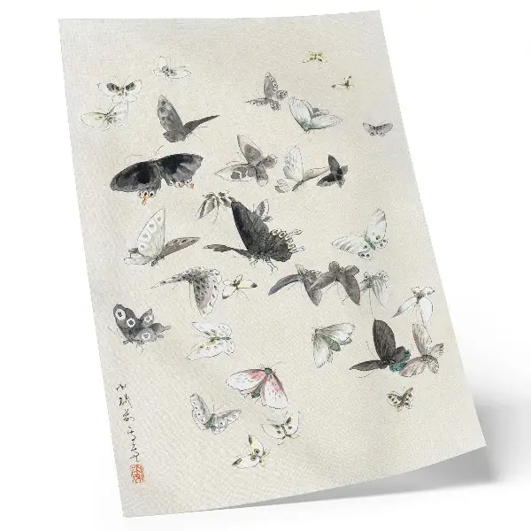 Borboletas e Mariposas de Hokusai impressão em tela