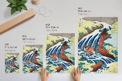 Poster para cozinha gravura japonesa vintage de Hokusai representando as Cataratas de Yoshitsune (1833–1834)