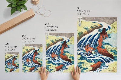 Poster para cozinha Gravura japonesa vintage em madeira de Hokusai representando as Cataratas de Yoshitsune em Yoshino, Província de Izumi (1833–1834)