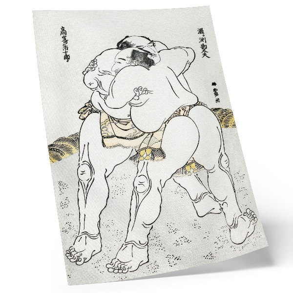 Poster para cozinha Lutadores de sumô de Katsushiki Hokusai (1760–1849), xilogravura japonesa vintage