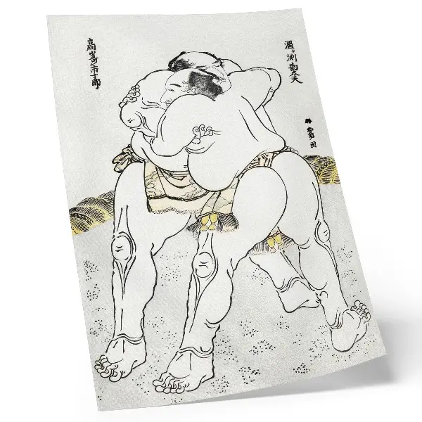 Poster para cozinha xilogravura vintage Lutadores de sumô de Katsushiki Hokusai (1760–1849)