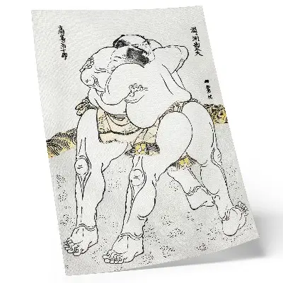 Poster para cozinha xilogravura vintage Lutadores de sumô de Katsushiki Hokusai (1760–1849)