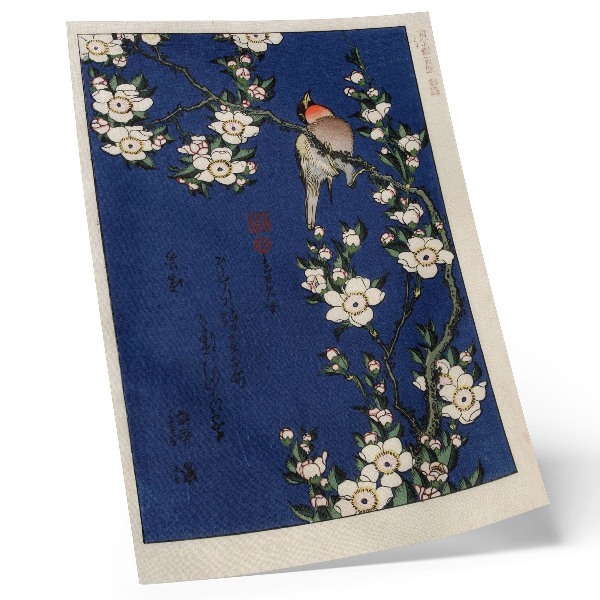 Poster decorativo Katsushika Hokusai (1760-1849), Robin em um galho de flor de cerejeira