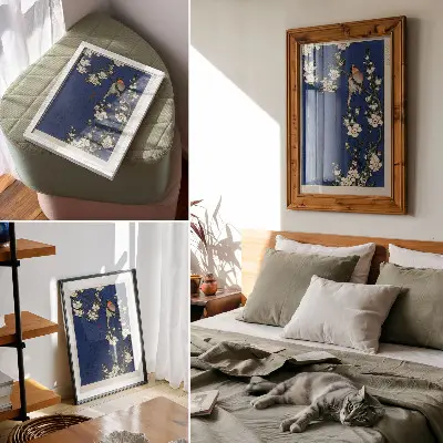 Pôster decorativo Katsushika Hokusai, Robin em um galho de flor de cerejeira