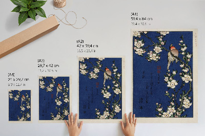 Poster decorativo Katsushika Hokusai (1760-1849), Robin em um galho de flor de cerejeira