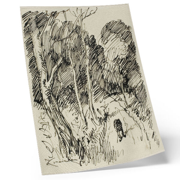 Impressão em tela Paisagem Florestal com um Vagabundo por Théophile-Alexandre Pierre Steinlen