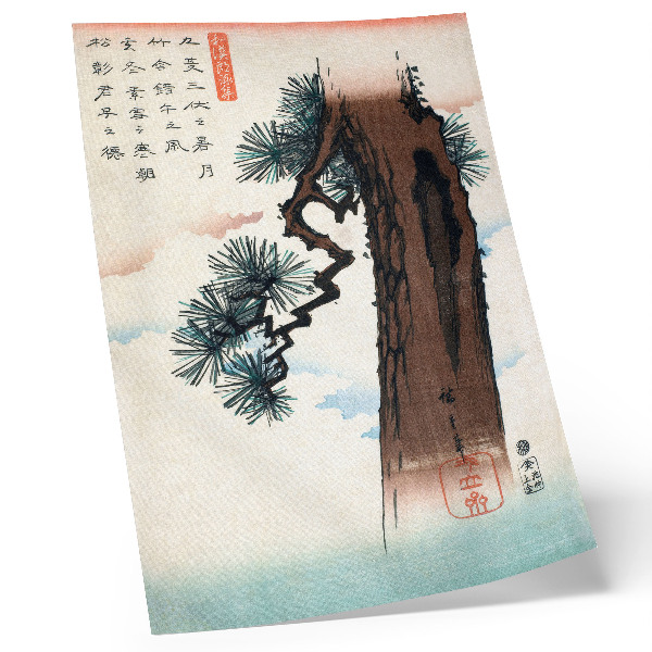 Arte de parede Pinheiro Japonês (1842-1843) vintage Ukiyo-e de Utagawa Hiroshige