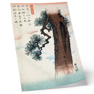 Arte de parede Pinheiro Japonês impressão vintage Ukiyo-e de Utagawa Hiroshige 1842-1843