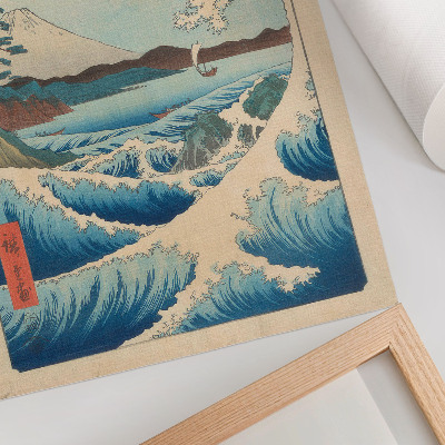 Arte de parede Uma grande onda na praia de Satta em Suruga, da série Trinta e seis vistas de Fuji (Fuji Sanjuroku Kei) de Utagawa Kuniyos