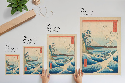 Arte de parede Uma grande onda na praia de Satta em Suruga, da série Trinta e seis vistas de Fuji (Fuji Sanjuroku Kei) de Utagawa Kuniyos