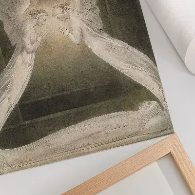 Arte de parede reprodução em aquarela Cristo no túmulo, guardado por anjos de William Blake (1805)