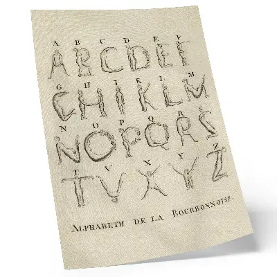 Pôster decorativo O Alfabeto Nu reprodução do Alfabeto de la Bourbonnoise de 1790