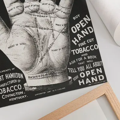 Poster para cozinha com ilustração de leitura da palma da mão aberta