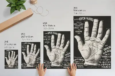 Poster para cozinha com ilustração de leitura da palma da mão aberta