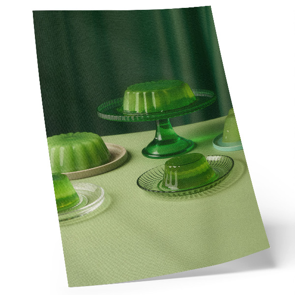 Poster para cozinha Gelatinas verdes em pratos diferentes