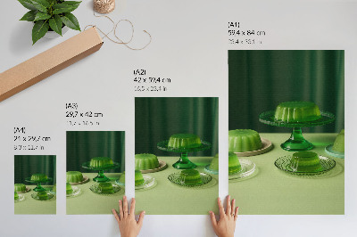 Poster para cozinha Gelatinas verdes em pratos diferentes