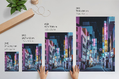 Arte de parede Rua noturna da cidade com letreiros de néon