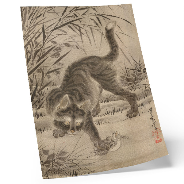 Poster para cozinha Gato pegando um sapo por Kawanabe Kyosai