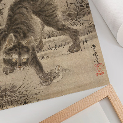 Poster para cozinha Gato pegando um sapo por Kawanabe Kyosai