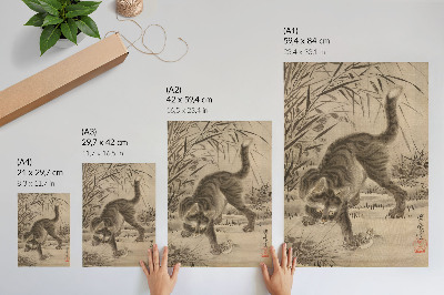 Poster para cozinha Gato pegando um sapo por Kawanabe Kyosai
