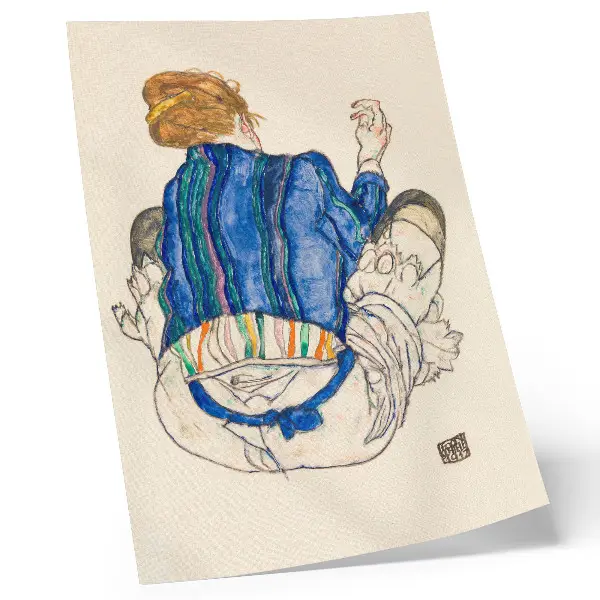 Impressão em tela Mulher Sentada, Vista Traseira de Egon Schiele reprodução de desenho a traço feminino da coleção do MET de 1917