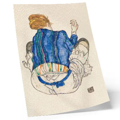 Impressão em tela Mulher Sentada, Vista Traseira de Egon Schiele reprodução de desenho a traço feminino da coleção do MET de 1917