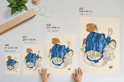 Impressão em tela Mulher Sentada, Vista Traseira de Egon Schiele reprodução de desenho a traço feminino da coleção do MET de 1917