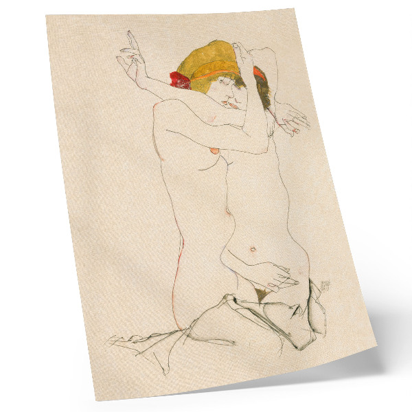 Arte de parede Duas Mulheres se Abraçando (1913), de Egon Schiele – um desenho a traço feminino da coleção do MET