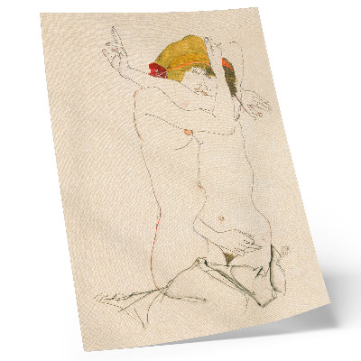 Arte de parede Duas Mulheres se Abraçando (1913), de Egon Schiele – um desenho a traço feminino da coleção do MET