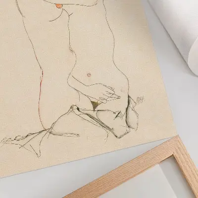 Arte de parede Duas Mulheres se Abraçando de Egon Schiele desenho a traço feminino da coleção do MET de 1913