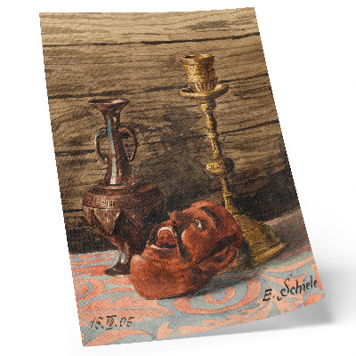 Poster decorativo Natureza-morta com castiçal, vaso e máscara, de Egon Schiele.