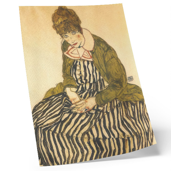 Poster decorativo Retrato de Edith Schiele com um vestido listrado (1915) por Egon Schiele
