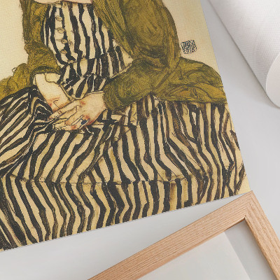 Poster decorativo Retrato de Edith Schiele com um vestido listrado (1915) por Egon Schiele