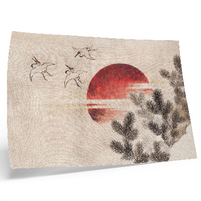 Poster Pássaros e pôr do sol, de Katsushika Hokusai, do Álbum de Esboços (1814), gravura japonesa vintage em madeira.